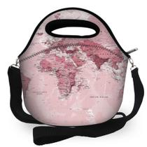 Lancheira Escolar Bolsa Térmica em Neoprene Mapa Rosa