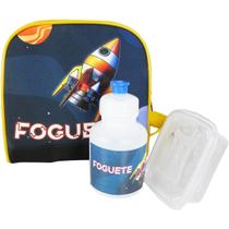 Lancheira Escolar Infantil Térmica + squeeze e pote Foguete