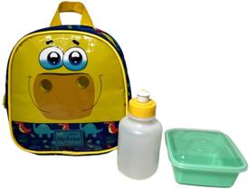 Lancheira Escolar Térmica Infantil - Estampa Animal Jurassic Jurássico Dinossauro World - Amarelo E Azul - Luxcel