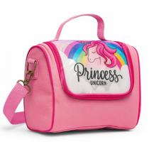 Lancheira Infantil Térmica Bolsa Escolar Juvenil Transversal Grande Menina Feminino Reforçada Escola Unicórnio Princesa Cristal