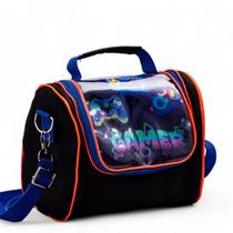 Lancheira Infantil Térmica Bolsa Escolar Transversal Grande Menino Masculina Reforçada Escola Gamer Cristal - Pikuka