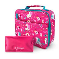 Lancheira Kinsho Pink Unicorn isolada para meninas com bolsa de gelo