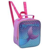 Lancheira Menina Sereia Escolar Holográfica Com Brilho Top Lilás Animais