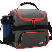 Lancheira MIER Bolsa térmica isolada com 2 compartimentos cinza/laranja