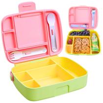 Lancheira Munchkin Bento Box c/ talheres Amarelo/Verde/Rosa