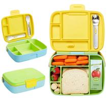 Lancheira Munchkin Bento Box c/ talheres Verde/Azul/Amarelo