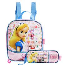 Lancheira Térmica Alice No País Das Maravilhas + Estojo Dois Bolsos Escolar Infantil Meninas Disney
