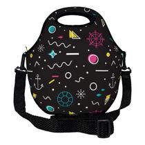 Lancheira Térmica Escolar em Neoprene Infantil Reforçada com alça ISOPRENE Abstrato Black