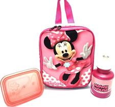 Lancheira Térmica Minnie Mouse Rosa Lisa Alças Potes F5 - porprio