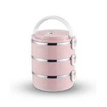 Lancheira térmica portátil com compartimento triplo 2.10L rosa