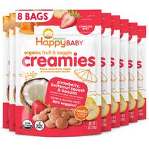Lanches Happy Baby, cremes orgânicos, frutas, vegetais, coco, 30g
