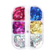 Lantejoulas Holográficas Em Forma De Quadrado Para Arte De Unhas, 6 Grades, Flocos De Glitter,