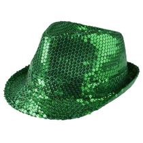Lantejoulas verdes Fedora Hat Dress Up America para adultos Lantejoulas verdes Fedora Hat Dress Up America para adultos