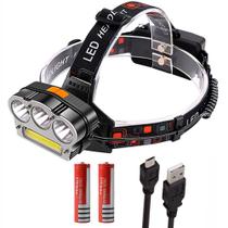 Lanterna Cabeça Recarregavel Triplo Led T6 + Cob 15000Lm Gt600