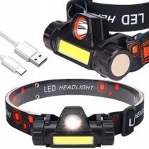 Lanterna Cabeca Testa Capacete C/ Foco Recarregavel Usb, Led Corna Branco Cor Da Luz Branco - Kapbom