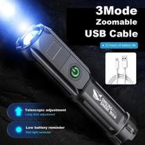 Lanterna com LED Potente USB Recarregável 18650, Led Portátil Com Zoom Uso Externo MT041-1