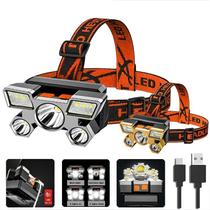 Lanterna de Cabeça 5 Led Luz Forte À Prova D 'Água USB Recarregável 4 Modos COR:VARIADO