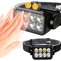 Lanterna de Cabeça Com Sensor Inteligente Farol Com 8 LEDs 3030 Recarregavel USB A prova dagua e 5 Modos