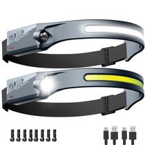 Lanterna de cabeça HyperDolphin LED recarregável, kit com 2 unidades, USB-C, cinza