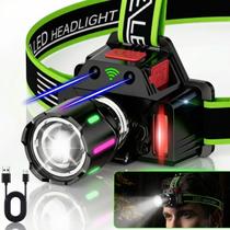 Lanterna De Cabeça LED 6 Modos Recarregável Farol Forte Zoom