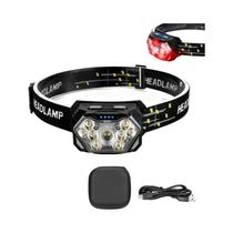 Lanterna De Cabeça LED Recarregável Ultra Brilhante Com Luz Vermelha Para Corrida, Caminhada E Lanterna De Cabeça LED Recarregável Ultra Brilhante Com Luz Vermelha Para Corrida, Caminhada E