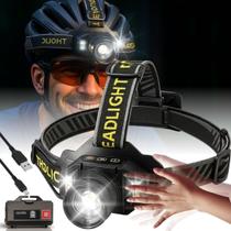 Lanterna de Cabeça LED Recarregável Zoom Sensor 12 Modos Power Bank 2000m IPX4 Camping Pesca Trilha Resistente Cabeceira