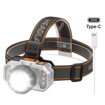 Lanterna de Cabeça LED Super Forte Recarregável USB TipoC Headlamp Potente Pesca, Camping