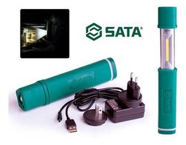 Lanterna De Led Recarregável Telescópica Sata 300lm St90717 Branco Verde
