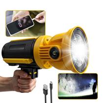 Lanterna de Mão Recarregável com Farol Super Brilhante, 3 Baterias, 5 Modos de Luz, Tripé com Ajuste, Power Bank e Resistência à Água