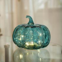 Lanterna de outono decorativa hvfun Aqua Blue Crackle Glass Pumpkin