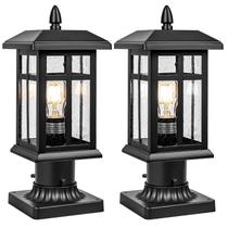 Lanterna de vidro preta Outdoor Post Light Brilvibera, pacote com 2 unidades Lanterna de vidro preta Outdoor Post Light Brilvibera, pacote com 2 unidades