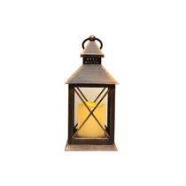 LANTERNA DECORATIVA CAPELA MARROM COM VELA LED 23cm