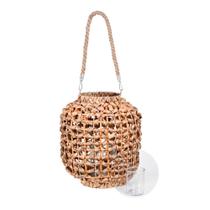 Lanterna Decorativa com Copo para Vela de Vidro em Fibra Natural Grillo 30x24cm