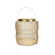 Lanterna Decorativa Em Metal Dourado 32,5x21x21 Cm F04 - D'Rossi