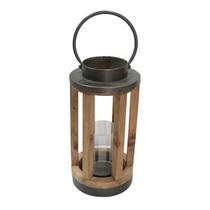 Lanterna Decorativa em Metal e Madeira Marrom 34cm GT0019 BTC