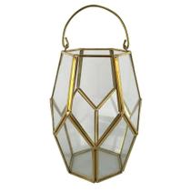 Lanterna decorativa em vidro e metal dourado