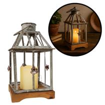 Lanterna Decorativa Iluminada Ferro e Madeira Cinza Envelhecido 28cm - Bela Flor Lanterna Decorativa Iluminada Ferro e Madeira Cinza Envelhecido 28cm - Bela Flor