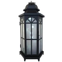 Lanterna Decorativa Metal / Vidro 12 Leds Branco Frio Estrelas 40cm