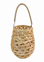 Lanterna decorativa palha bege com copo e alça de corda