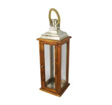 Lanterna Decorativo Madeira e Metal Prata Decorativo Lanterna Decorativo Madeira e Metal Prata Decorativo