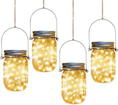 Lanterna elétrica Aikeve Solar Mason Jar Lights, pacote com 4 unidades de 30 LED Lanterna elétrica Aikeve Solar Mason Jar Lights, pacote com 4 unidades de 30 LED