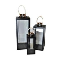 Lanterna Em Metal Preto E Dourado Tok Da Casa - Kit Lanterna Em Metal Preto E Dourado Tok Da Casa - Kit