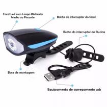 Lanterna Farol Led Bike Buzina Prova D'água Recarregável USB