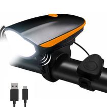 Lanterna Farol Led Bike Recarregável Usb Buzina 140db Orange