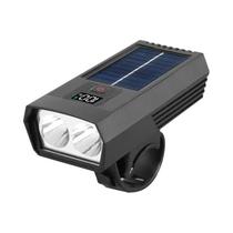 Lanterna Frontal LED Solar Para Bicicleta Com Display Digital, Recarga Tipo-C, Farol Para Ciclismo