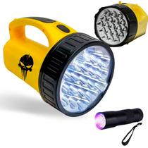 Lanterna Holofote Amarela Caveira 19LED Com Lanterna UV - DP. LED LIGHT