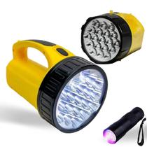 Lanterna Holofote de mão 19 LED com alça Recarregavel e Mini Lanterna Luz negra