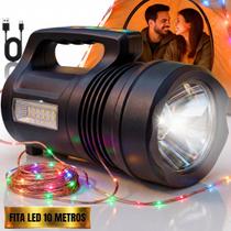 Lanterna Holofote Led Forte 6 Modos Bateria Longa Duracao Powerbank Luz Rgb Camping E Pesca Com Fita de Luz RGB Lanterna Holofote Led Forte 6 Modos Bateria Longa Duracao Powerbank Luz Rgb Camping E Pesca Com Fita de Luz RGB