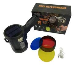 Lanterna Holofote Led T9 Recarga Solar Lentes Coloridas