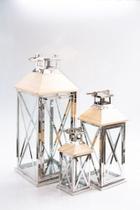 Lanterna Kit Marroquina 3 Pçs Aço Inoxidável Vidro Lanterna Kit Marroquina 3 Pçs Aço Inoxidável Vidro